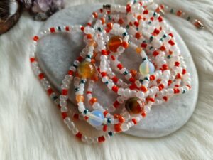 2- delig Waistbeads met peacock agaat en opaliet